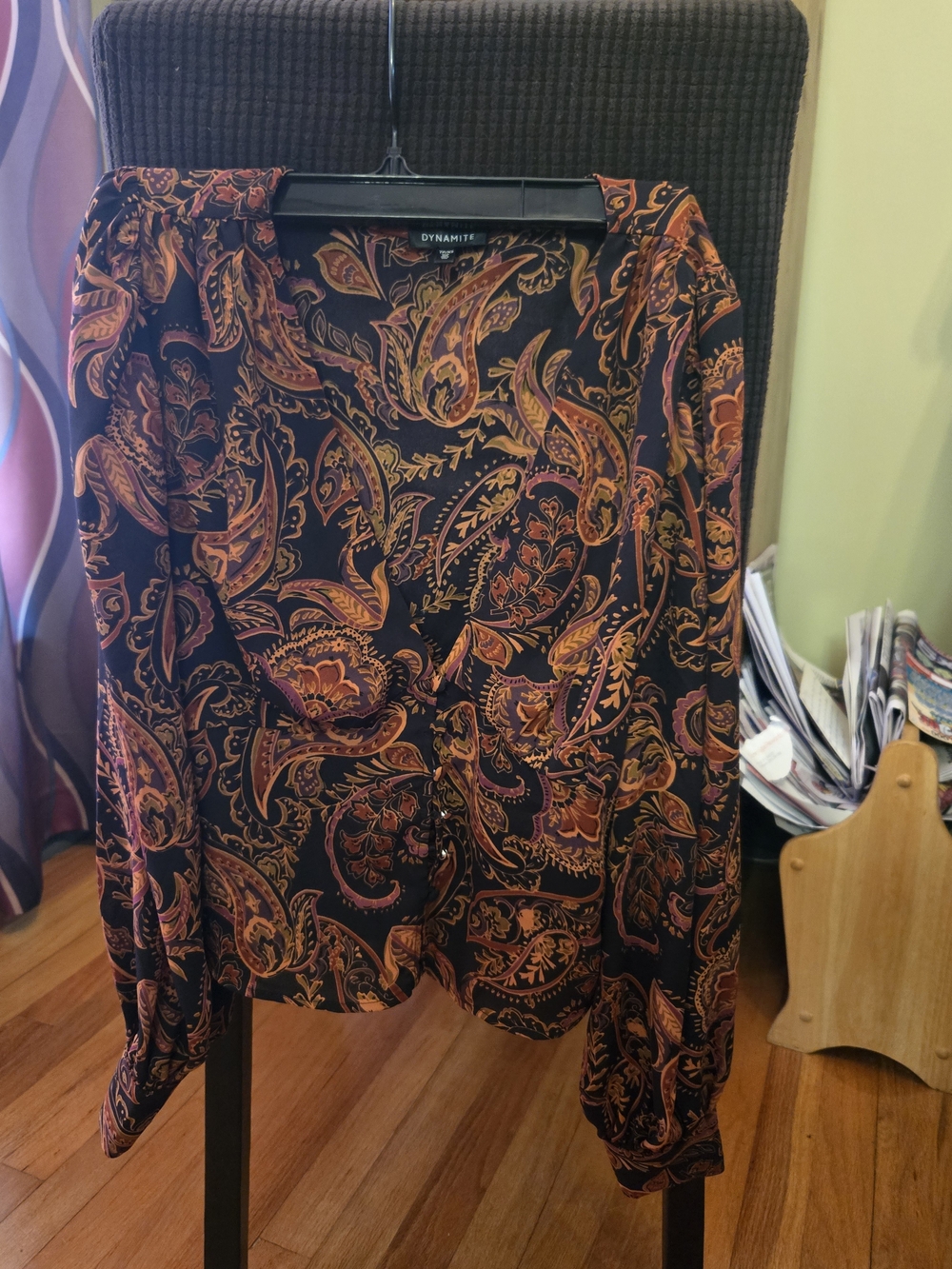 Dynamite Women's Black Paisley Blazer with Rust & Purple Accents